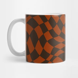 Brown and Orange Distorted Warped Checkerboard Pattern II Mug